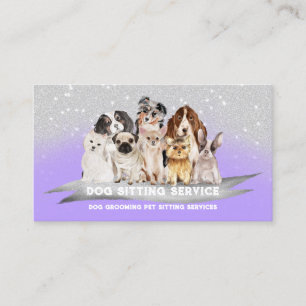 Purple Silver Sparkles Petsitter Dog Walker Business Card