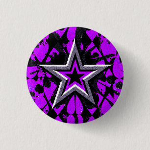 Purple & Silver Star 3 Cm Round Badge