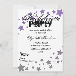 Purple &Silver Stars Bachelorette Party Invitation