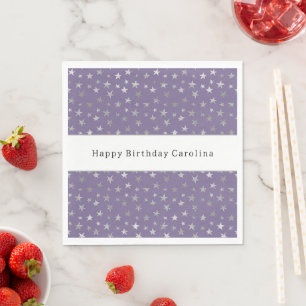 Purple Silver Stars Birthday Napkin