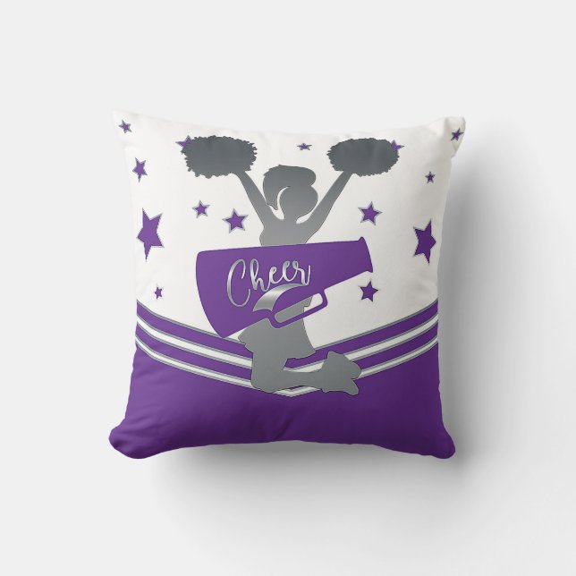 Purple & Silver Stars Cheer Cheer-leading Girls Cushion (Front)