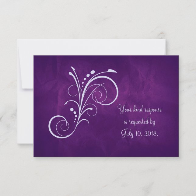Purple Silver Swirl Wedding RSVP Card (Front)