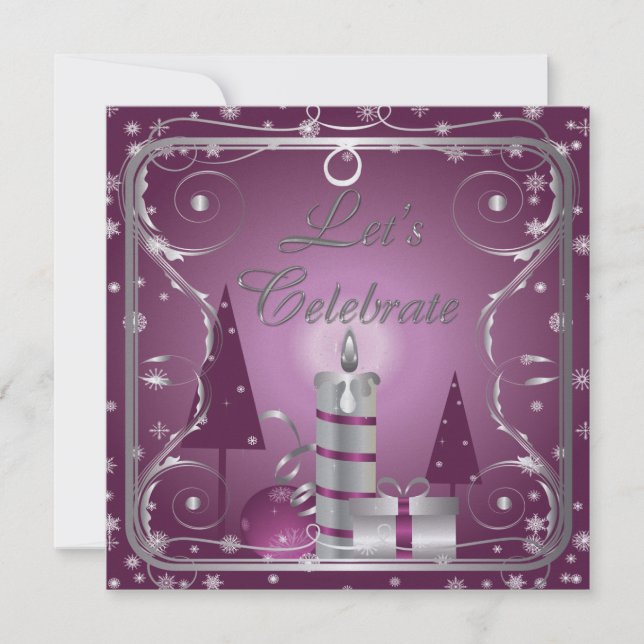 Purple Silver Swirls Trees Ornaments Invitations (Front)
