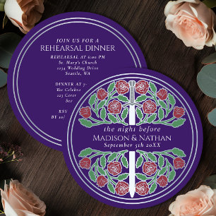 Purple Silver Sword Royal Wedding Rehearsal Invitation
