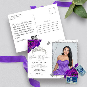 Purple & Silver Tiara Quinceañera Photo Postcard