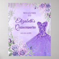 Purple Silver Winter Floral Quinceañera Welcome
