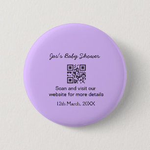 Purple simple baby shower q r code add name text 6 cm round badge