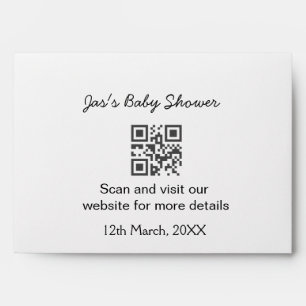 Purple simple baby shower q r code add name text envelope