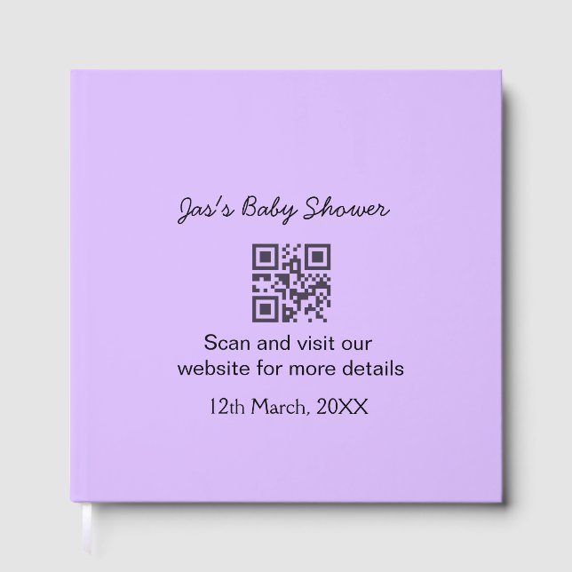 Purple simple baby shower q r code add name text guest book (Front)