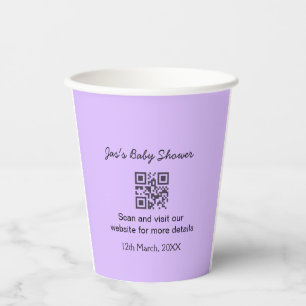 Purple simple baby shower q r code add name text paper cups