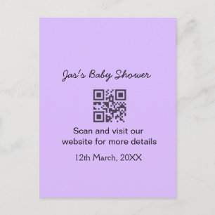 Purple simple baby shower q r code add name text postcard