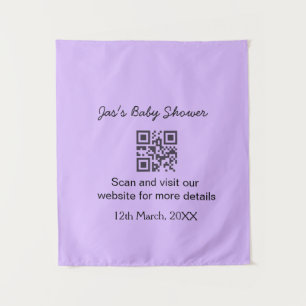 Purple simple baby shower q r code add name text tapestry