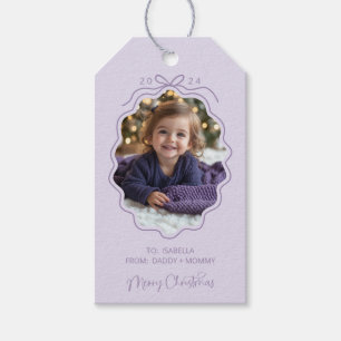 Purple Simple Bow Photo Christmas Gift Tags