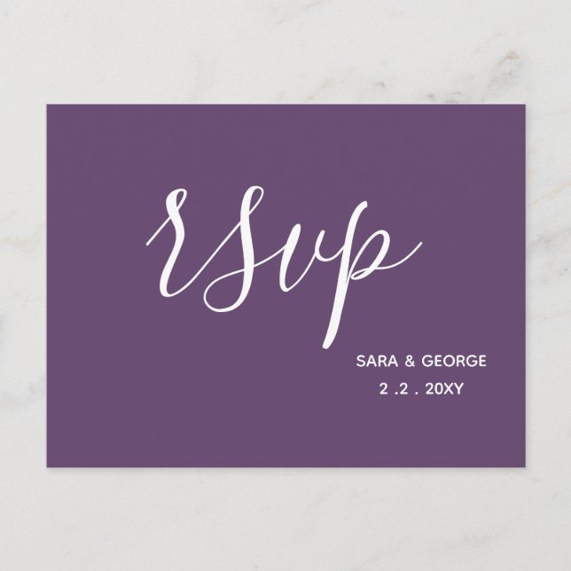 Purple Simple Calligraphy Modern RSVP Card (Front)