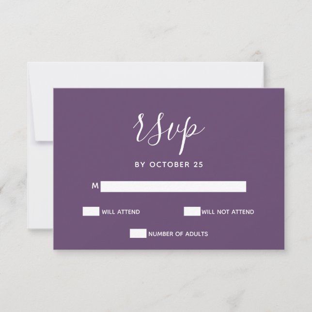 Purple Simple Calligraphy Modern RSVP Card (Front)
