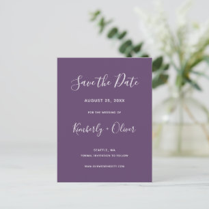 Purple Simple Calligraphy Modern Wedding Announcement Postcard