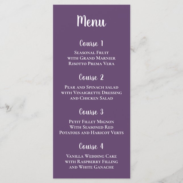 Purple Simple Calligraphy Modern Wedding  Menu (Front)