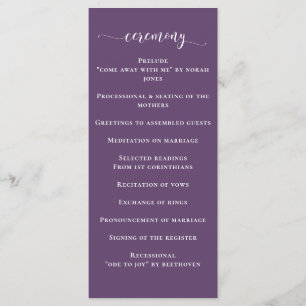 Purple Simple Calligraphy Modern Wedding  Program Programme