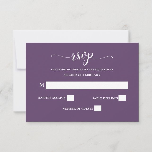 Purple Simple Calligraphy Modern Wedding RSVP  Card (Front)