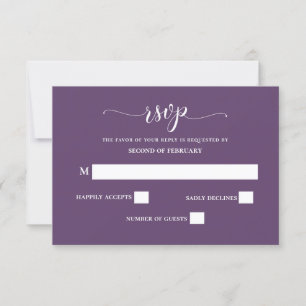 Purple Simple Calligraphy Modern Wedding RSVP  Card