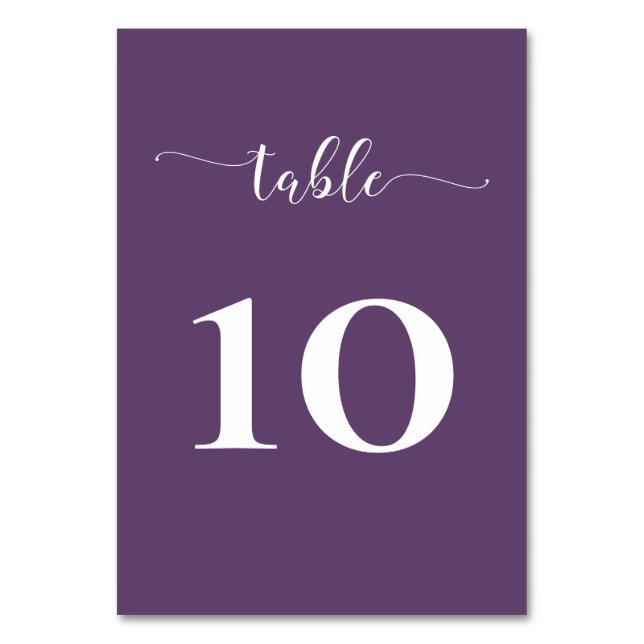 Purple Simple Calligraphy Modern Wedding  Table Number (Front)