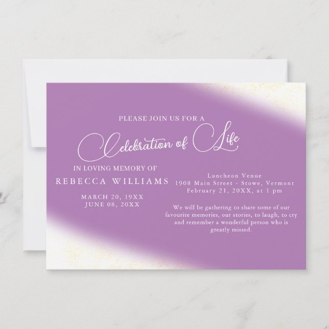 Purple Simple Celebration of Life Invitations (Front)