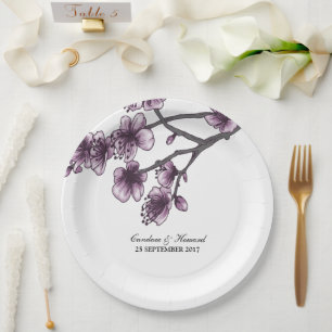 Purple Simple Cherry Blossoms Paper Plates
