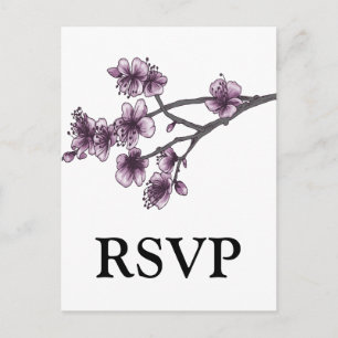 Purple Simple Cherry Blossoms RSVP Postcard