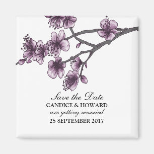 Purple Simple Cherry Blossoms Save the Date Magnet