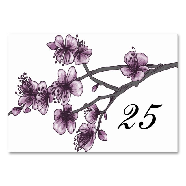 Purple Simple Cherry Blossoms Table Card (Front)