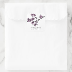 Purple Simple Cherry Blossoms Wedding Stickers