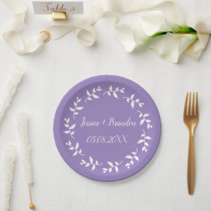 Purple Simple Elegant Minimalist Wedding  Paper Plate