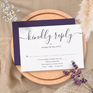 Purple Simple Elegant Script Wedding RSVP Card