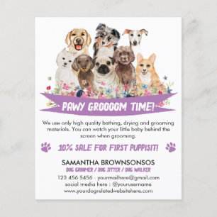 Purple Simple Floral Illustrated Dog groomer Flyer