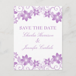 Purple Simple Floral Save the Date Postcard