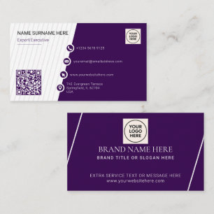 Purple Simple Formal QR Code Professional Modern Business Card