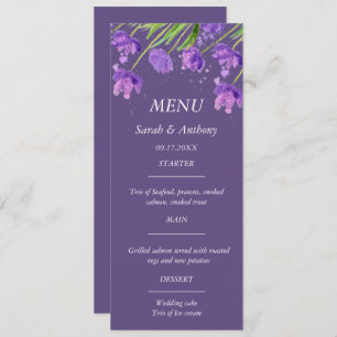 Purple Simple Minimalist Floral Wedding Food Menu