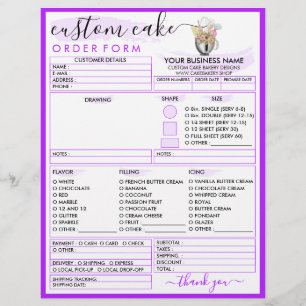Purple Simple Modern Bakery Cake Order Form Flyer