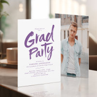 Purple Simple Modern Brush Script Grad Party