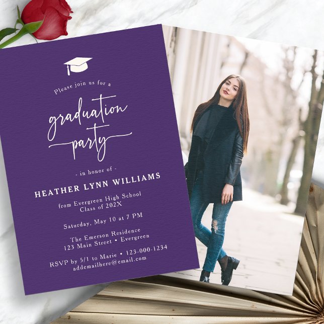 Purple Simple Photo Graduation Invitation (Purple Simple Photo Graduation Party Invitation by Painted Paperie
)