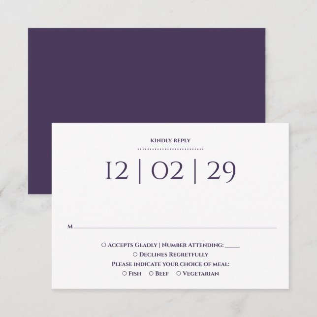 Purple Simple Special Date Wedding RSVP Card (Front/Back)