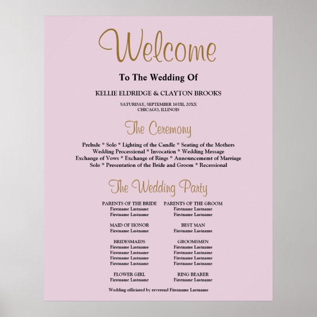 Purple Simple Wedding Ceremony Program Sign (Front)