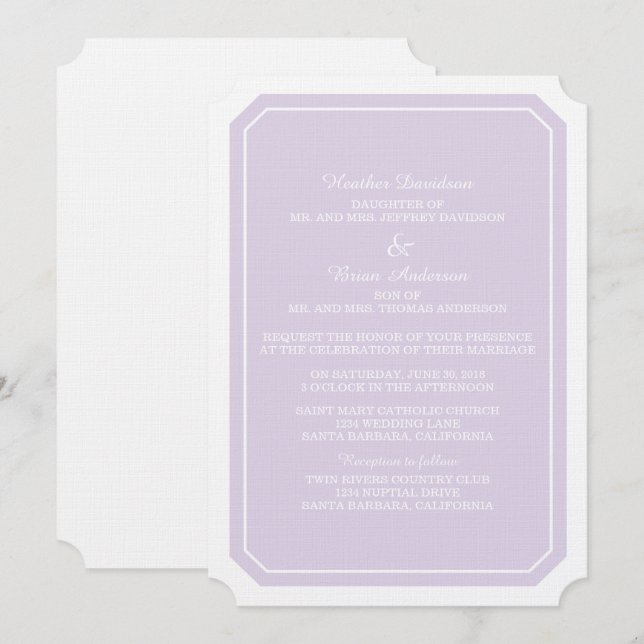 Purple Simply Elegant Wedding Invite (Front/Back)