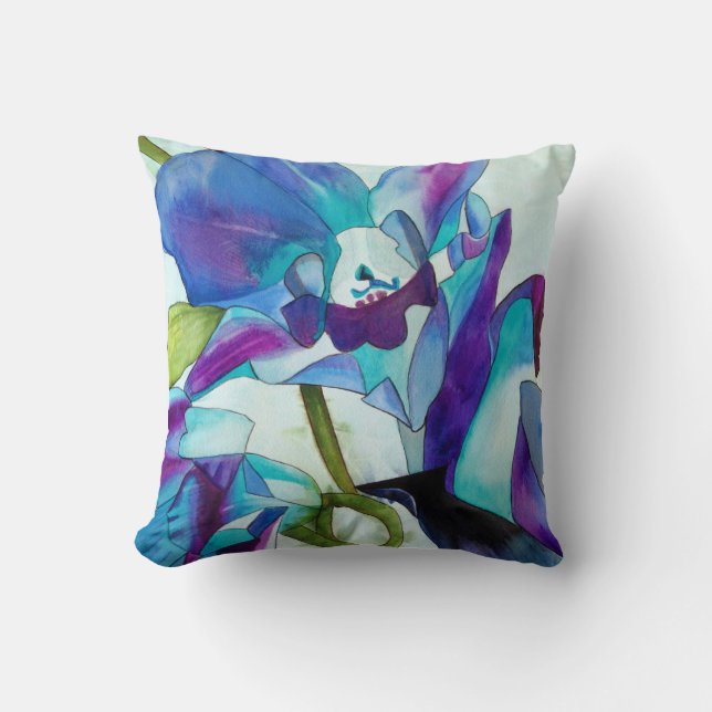 Purple Singapore Orchid flower watercolor art Cushion (Front)