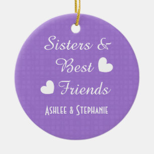 Purple Sisters and Best Friends 2 Hearts A08A Ceramic Tree Decoration