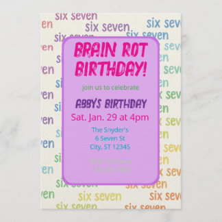 Purple Six Seven Brain Rot Birthday Invitation