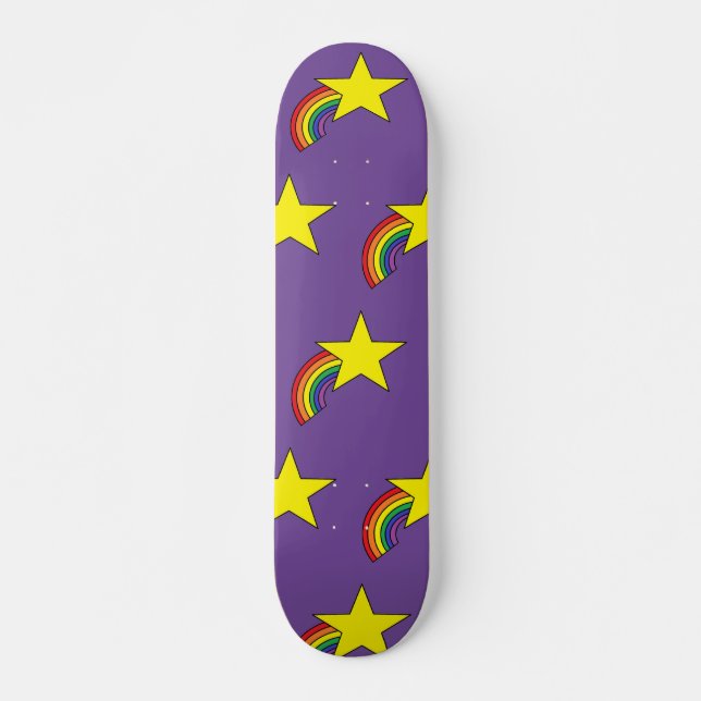 Purple Skate Deck With Rainbows and Yellow Stars (Front)