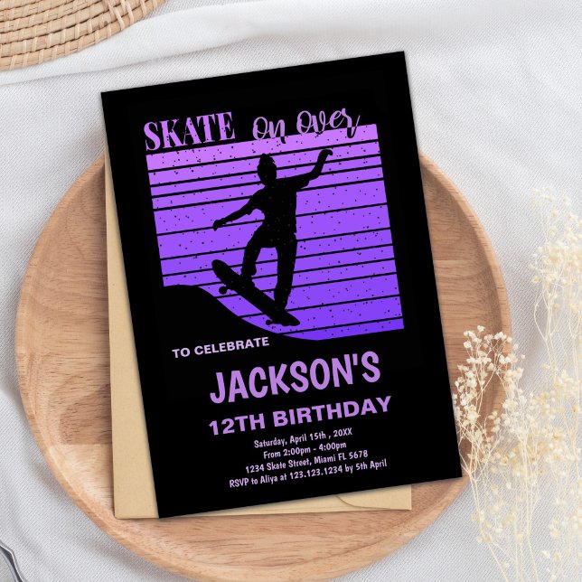 Purple Skateboard Birthday Invitation (Purple Skateboard Birthday Invitations)