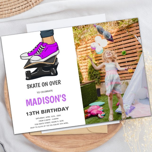 Purple Skateboards Invitations with Photo (Purple Skateboards Invitations with photo)