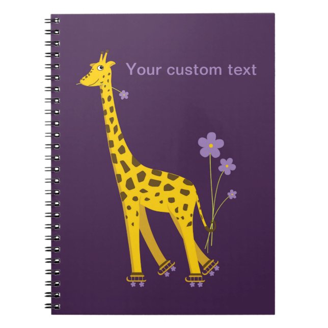 Purple Skating Funny Giraffe Personalised Spiral Notebook (Front)